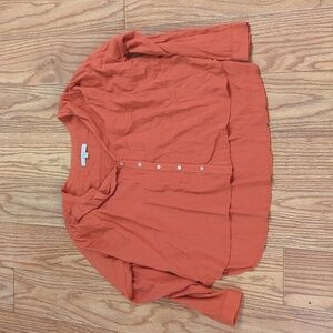 Loft boxy oversized 100% cotton orange button-down blouse with smocking, M
